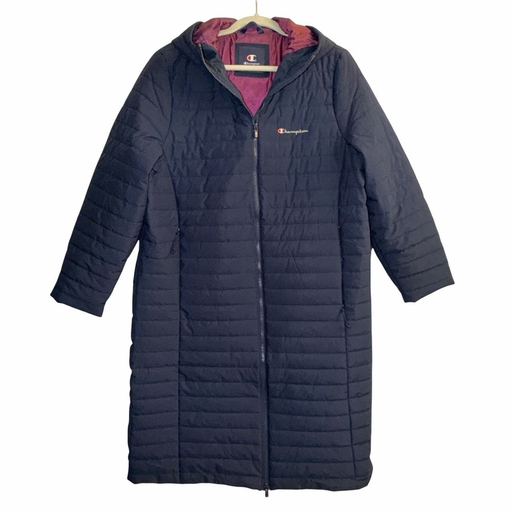 Champion Women's Puffer Coat Navy Polyester Size Large